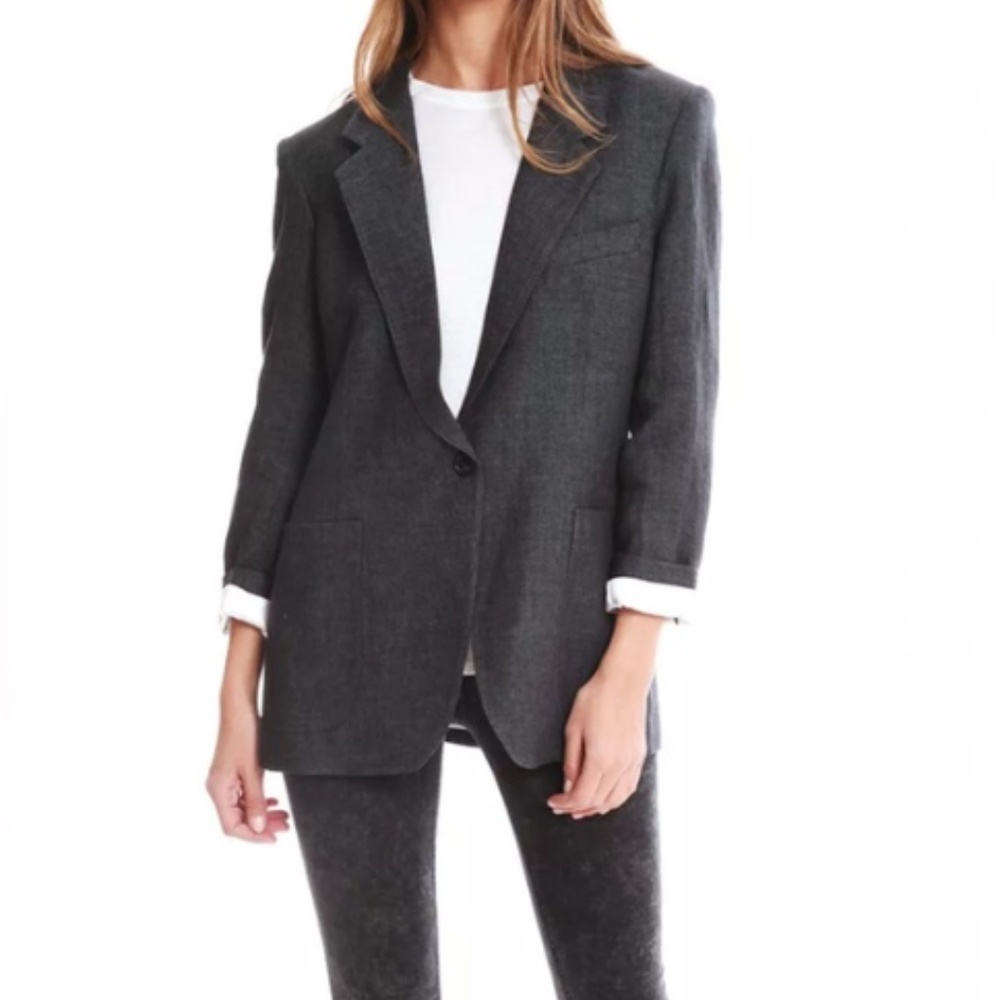 Smythe gray grey linen boyfriend jacket NWT Large 12 14 Blogger Fave!